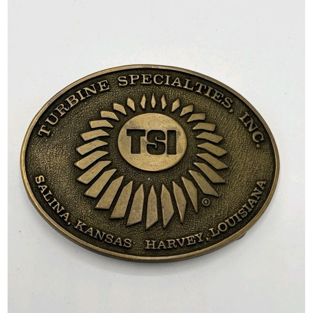 Vintage Turbine Specialties Inc Brass Belt Buckle Salina Kansas Harvey Louisiana